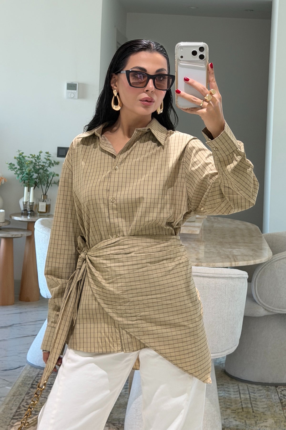 Camel Şal Detaylı Oversize Gömlek SY-3850-Camel