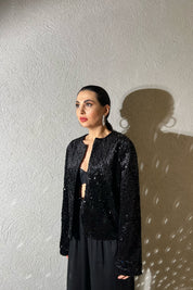 Siyah Pullu Astarlı Yuvarlak Yaka Ceket SY-1383-Siyah