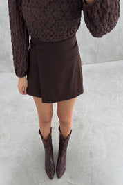 Kahve Asimetrik Şort Etek SY-3635-Kahverengi