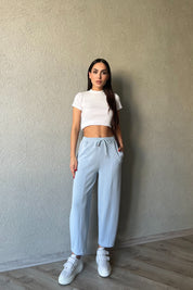 Mavi Beli Lastikli Şalvar Pantolon SY-1487-Mavi