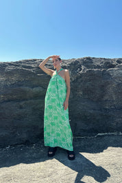 Yeşil Çapraz Yaka Salaş Midi Elbise SY-0782-Yeşil