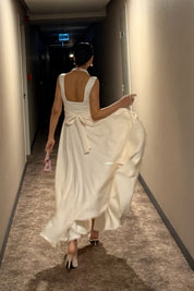 Ekru Kare Yaka Füsun Prenses Elbise SY-3649-Ekru