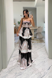 Siyah Etnik Desenli Pencere Detaylı Elbise SY-3821-Siyah