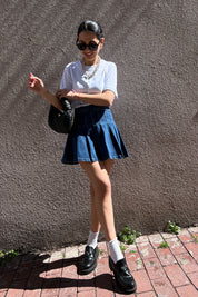 Mavi Pileli Mini Kot Etek SY-0298-Mavi