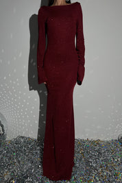 Bordo Simli Sırt Detaylı Kalem Elbise SY-2807-Bordo