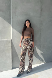 Leopar Desen Beli Lastikli Saten Pantolon SY-2660-Leopar