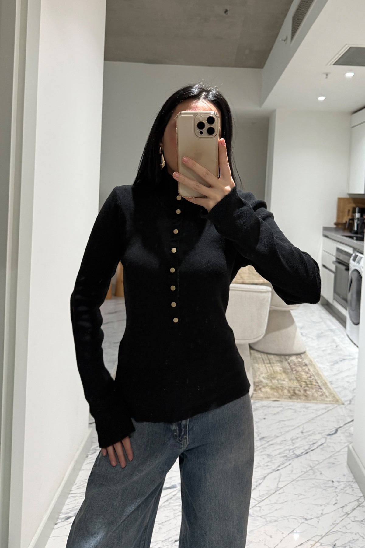 Siyah Dik Yaka Çıtçıtlı Triko Kazak SY-3502-Siyah