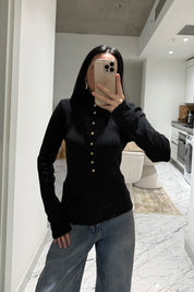 Siyah Dik Yaka Çıtçıtlı Triko Kazak SY-3502-Siyah