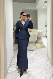 Mavi Balık Etek Gömlek Denim SY-3617-Mavi