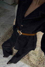 Kadın Kemerli Fit Denim Ceket ve Pantolon Takım SY-3534-Lacivert