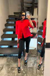 Kadın Kırmızı Kısa Kollu Crop Blazer Ceket SY-3747-Kırmızı
