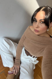 Camel Madonna Yaka Yumoş Triko Kazak SY-2784-Camel