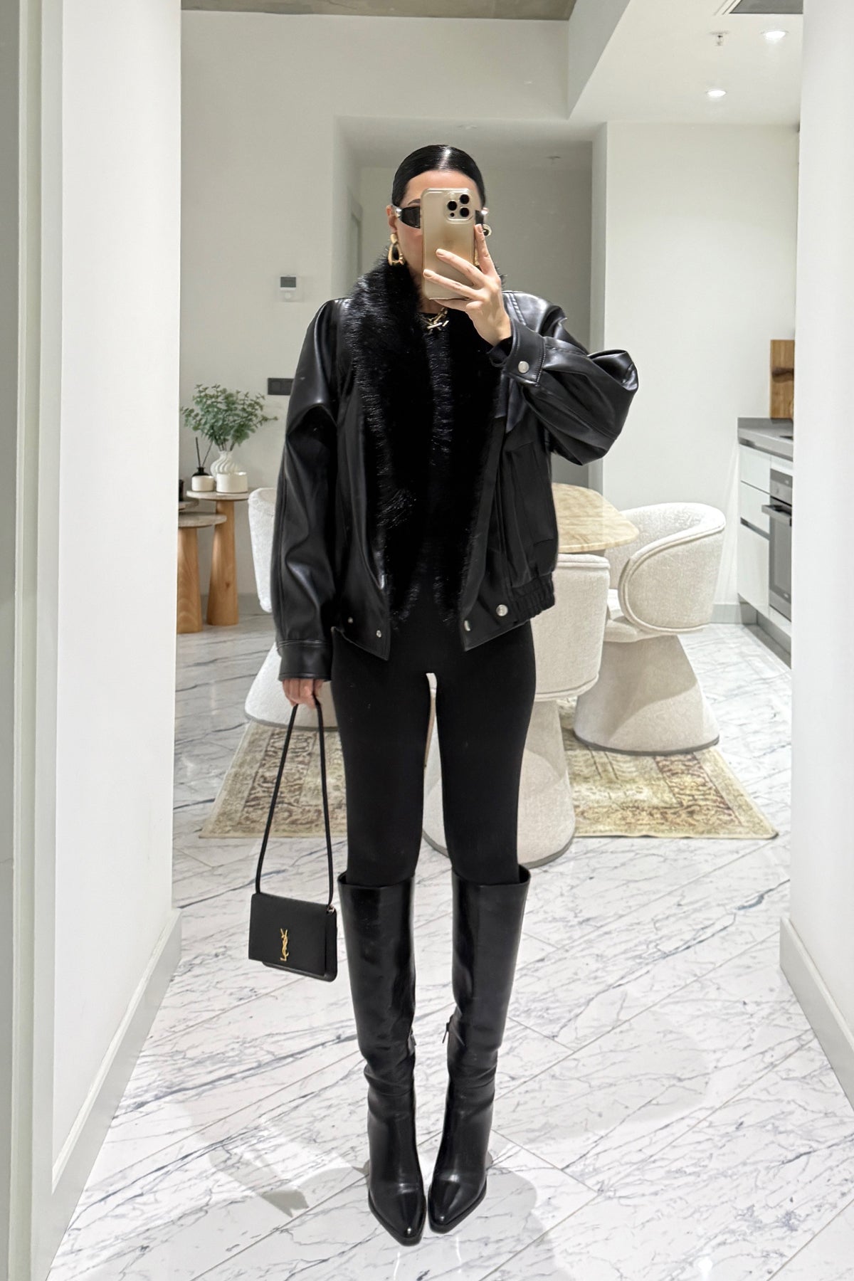 Suni deri kürk yakalı ceket SY-3568