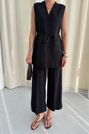 Siyah Yandan Fermuarlı Palazzo Pantolon SY-3278-Siyah