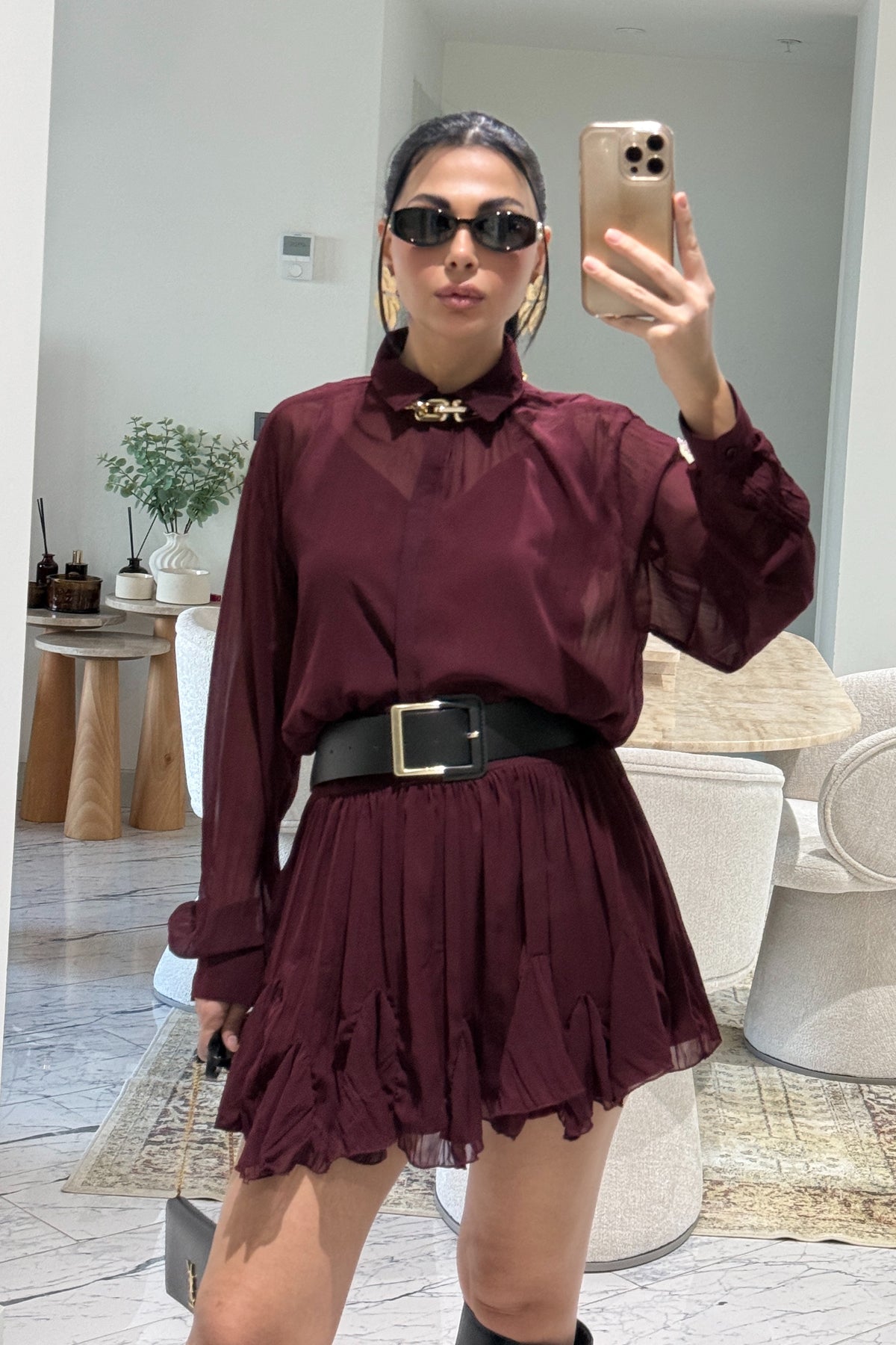 Bordo Kemer Detaylı Kitya Elbise SY-3559-Bordo