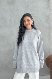 Gri Bisiklet Yaka Lastikli Pinterest Triko Kazak SY-3368-Gri