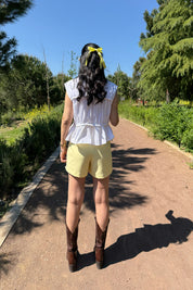 Sarı Pens Detaylı Mini Şort SY-2305-Sarı