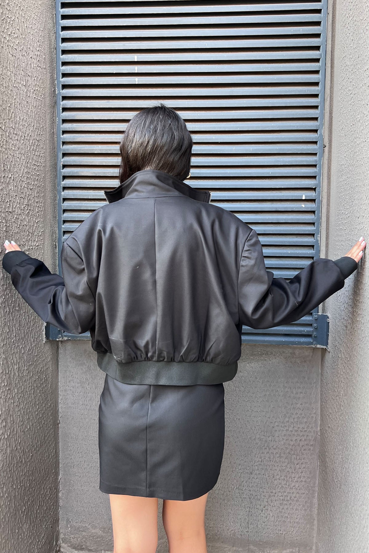 Siyah Fermuar Detaylı Bomber Ceket ve Etek Takım SY-0980-Siyah