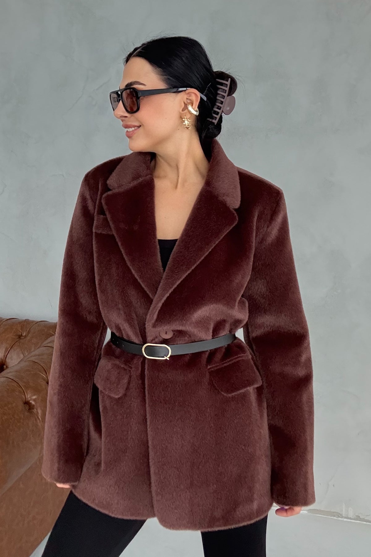 Kemerli Paris Kahve Ceket SY-3399-Kahve