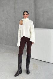 Ekru Şal Detaylı Triko Kazak SY-3427-Ekru