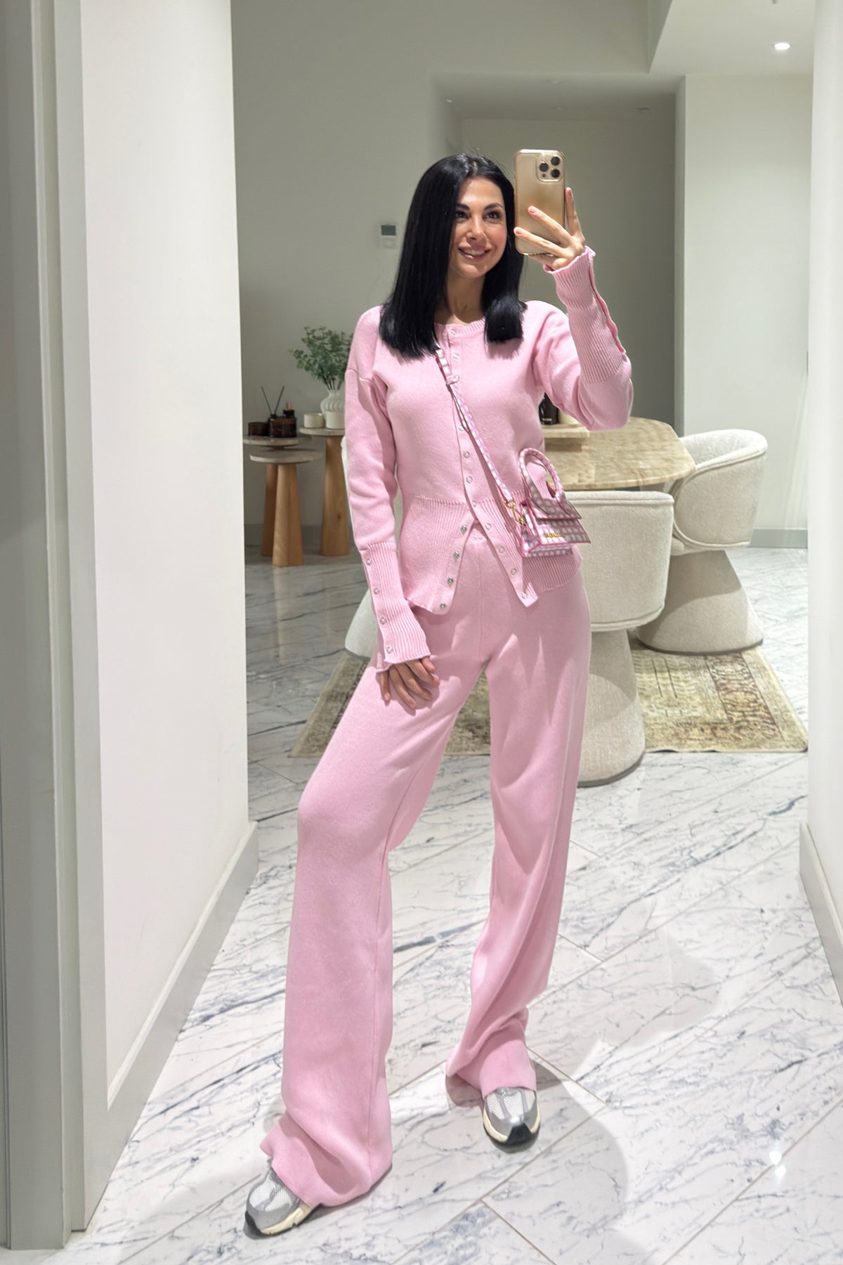 Pembe Çıtçıt Detaylı Triko Takım SY-3575-Pembe