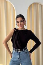 Siyah Akıcı Broşlu Body SY-3481-Siyah