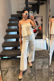Naturel Lora Pantolon Ve Askılı Bluz Takım SY-3735-Naturel