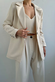 Bej Önü Pileli Pantolon ve Vatkalı Ceket Takım SY-0143-Bej