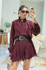 Bordo Kemer Detaylı Kitya Elbise SY-3559-Bordo