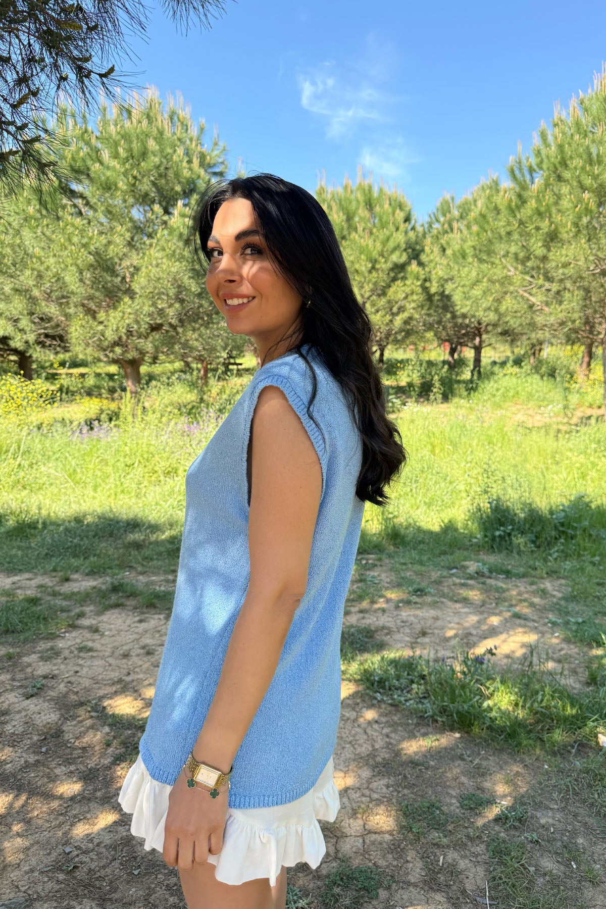 Mavi Sıfır Kol Triko Bluz SY-3127-Mavi