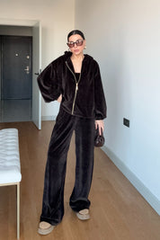 Kahverengi Kadife Üçlü Takım SY-3537-Kahverengi