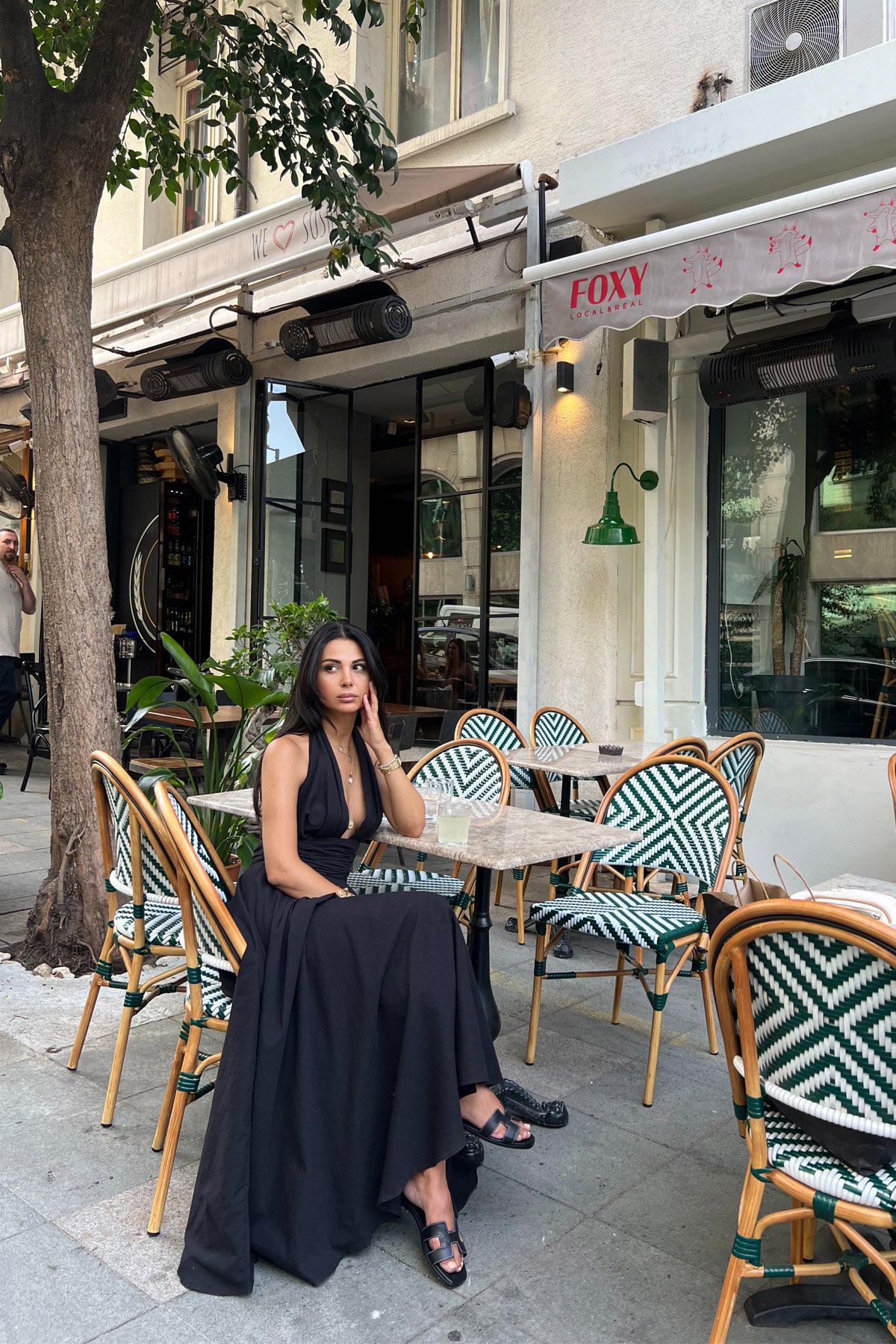 Siyah Puglia Tasarım Sırt Detaylı Keten Elbise SY-2263-Siyah