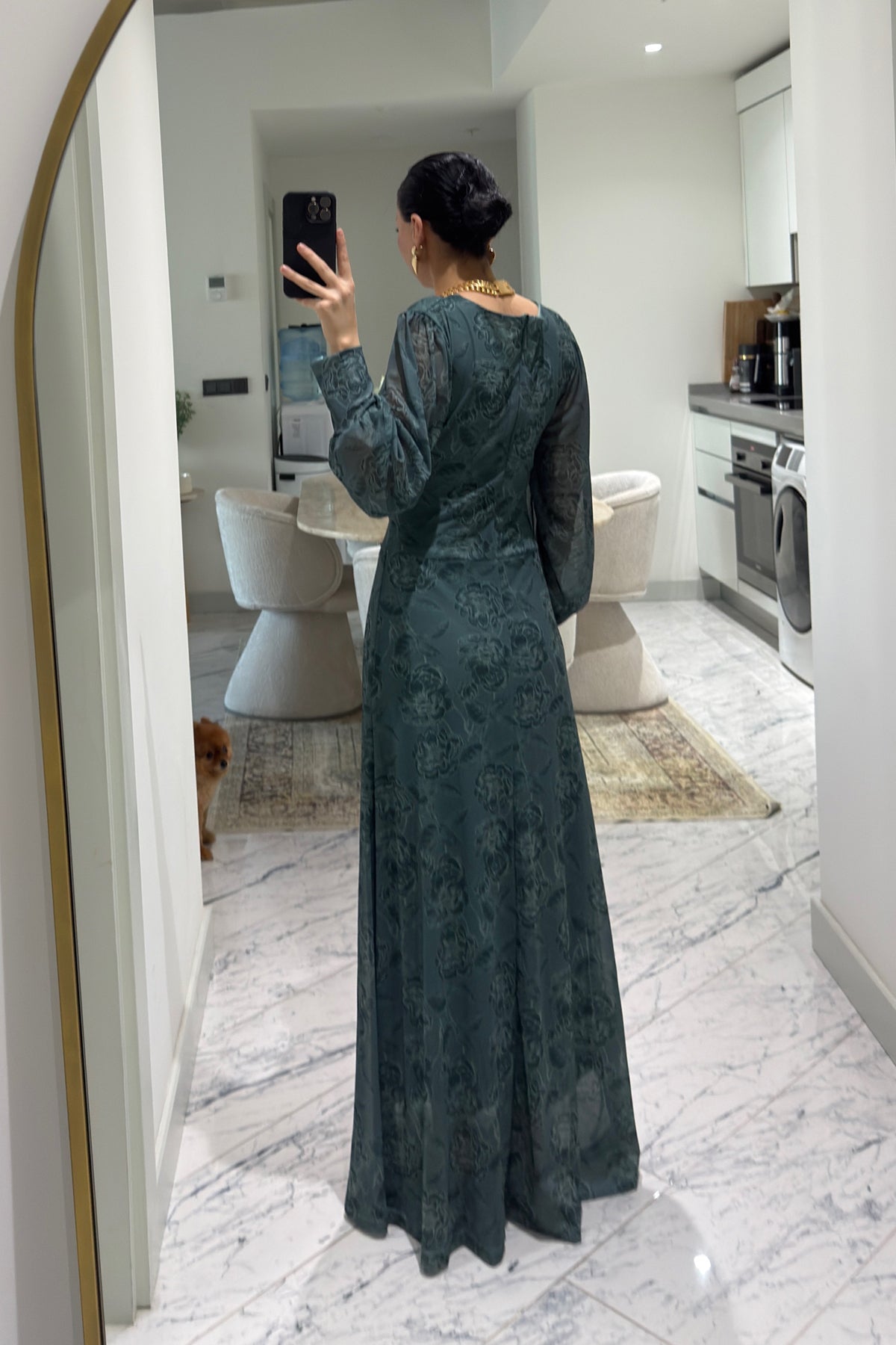 Yeşil Önü Büzgü Detaylı Elbise SY-3628-Yeşil