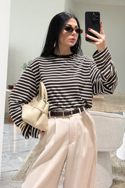 Bej Kadın Yüksek Bel Pileli Palazzo Pantolon SY-3646-Bej