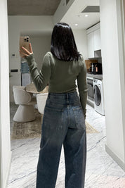 Haki Dik Yaka Çıtçıtlı Triko Kazak SY-3502-Haki