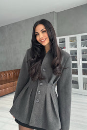 Antrasit Belden Oturmalı Kaşe Özel Üretim Ceket SY-3416-Anstarasit