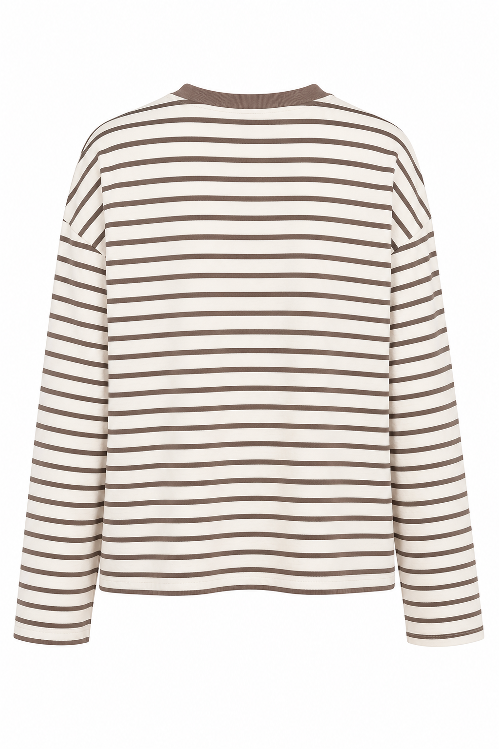 Ekru Kahve Çizgili Oversize Basic Bluz SY-3832-Kahve