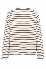 Ekru Kahve Çizgili Oversize Basic Bluz SY-3832-Kahve