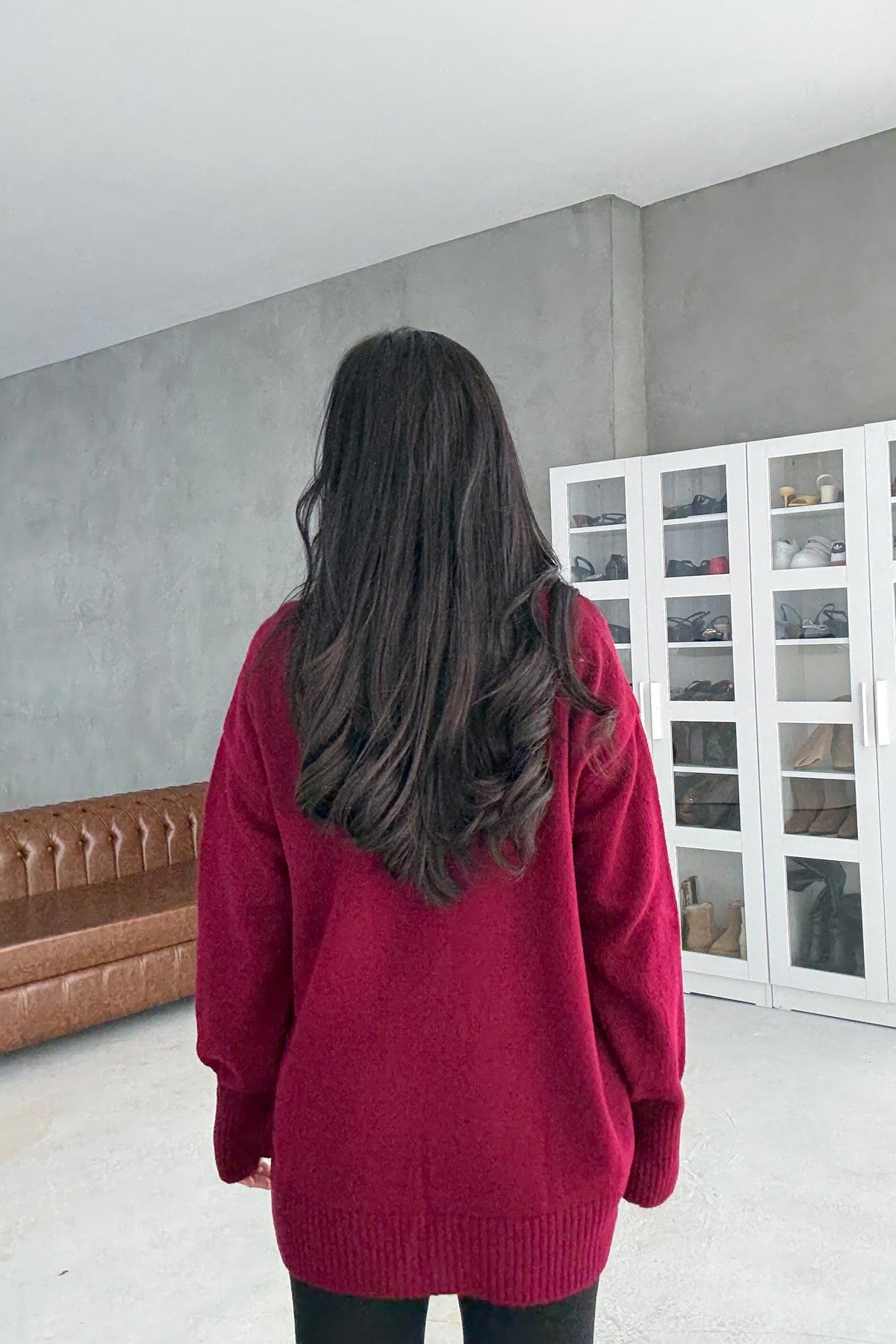 Bordo V Yaka Oversize Pinterest Triko Kazak SY-3348-Bordo