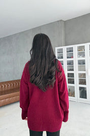 Bordo V Yaka Oversize Pinterest Triko Kazak SY-3348-Bordo