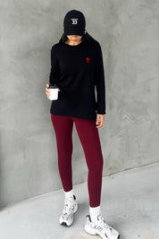 Siyah Marka Model Kalp Nakışlı Uzun Kollu T-shirt SY-2822-Siyah