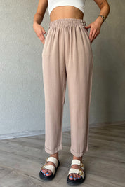 Bej Bel Detaylı Keten Pantolon SY-2044-Bej