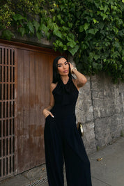 Siyah Rahat Kesim Bağlama Detaylı Tulum SY-3197-Siyah