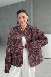 Kahve Etnik Desenli Astarlı Kapitone Mont SY-3448-Kahve