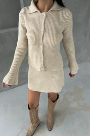 Krem İspanyol Kol Hırka ve Etek Triko Takım SY-2785-Krem