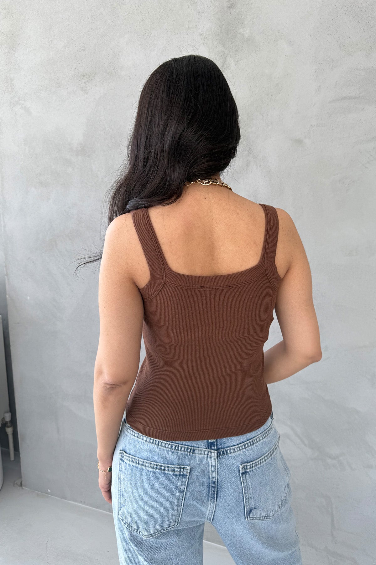 Kahve Slim Fit Dar Kesim U Yaka Fitilli Atlet SY-3171-Kahve