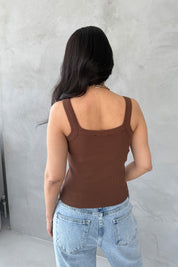 Kahve Slim Fit Dar Kesim U Yaka Fitilli Atlet SY-3171-Kahve