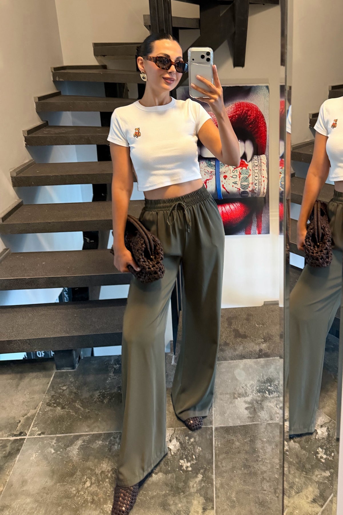 Beyaz Ayıcık Nakışlı Crop SY-2971-Beyaz