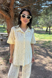 Sarı Dantelli Gömlek Pantolon Takım SY-3145-Sarı