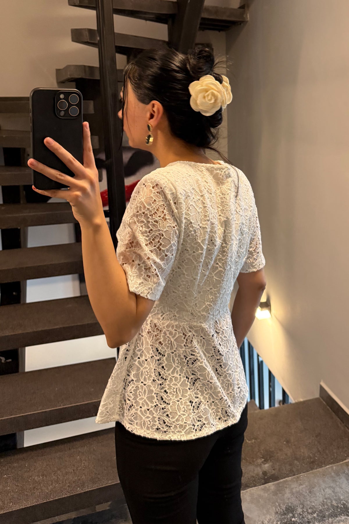 Beyaz Dantel Detaylı Vintage Bluz SY-3695-Beyaz
